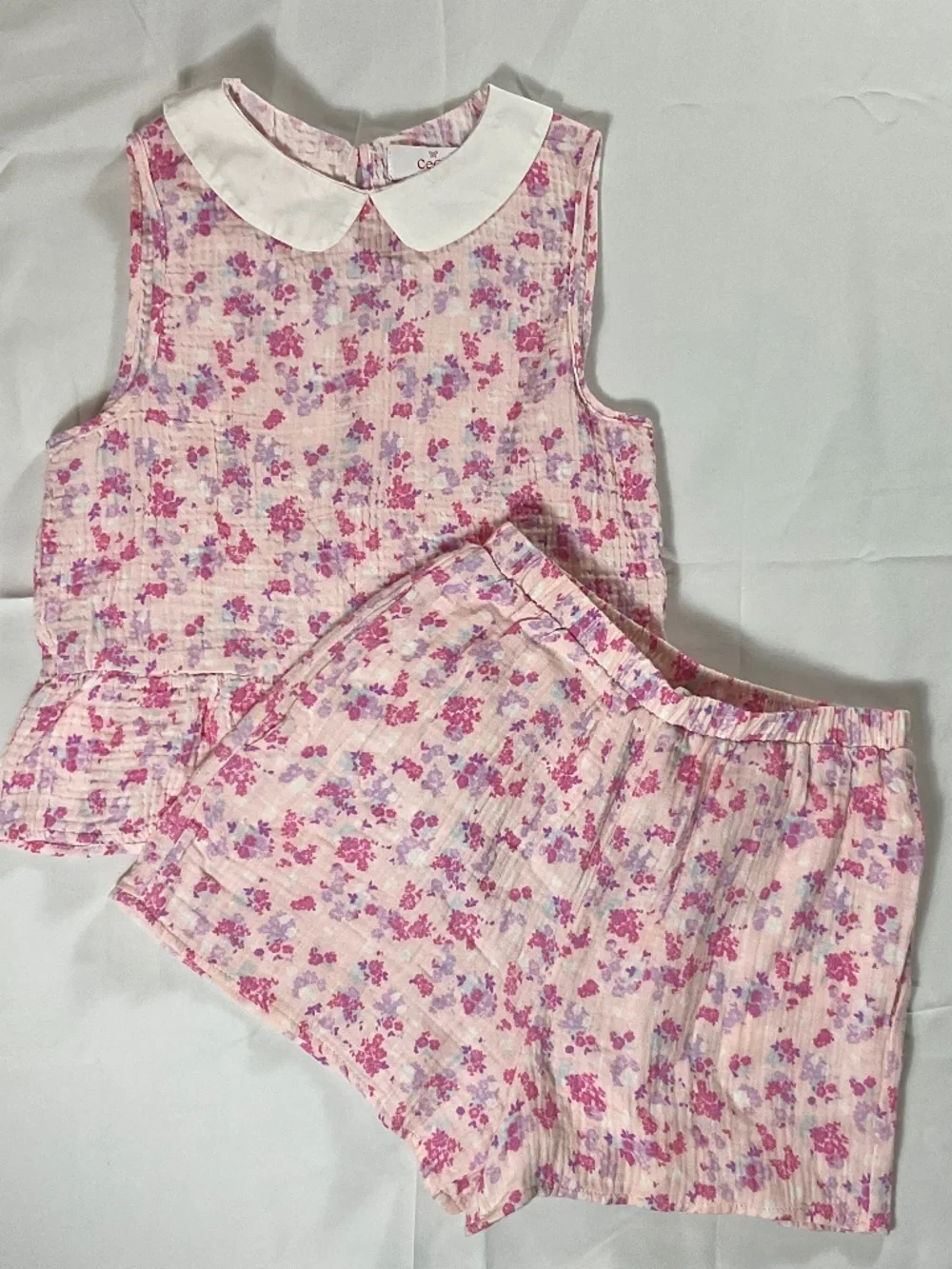 CeCe Girls XL Prink Floral Collared Top With Matching Shorts